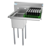 31 in. One Compartment Stainless Steel Commercial Sink with Drainboard, Bowl Size 12" x 16" x 10" SA121610-16R3.